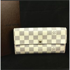 LOUIS VUITTON WALLET N61735 DAMIER AZURTEFEUILLE SARAH CA1009 AUTHENTIC